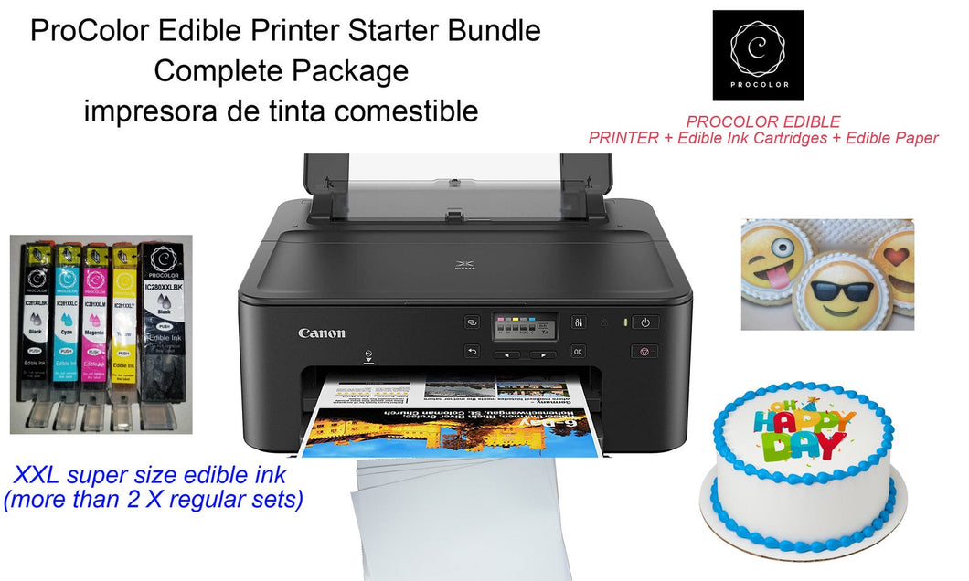 ProColor Edible Printer Bundle with Canon wireless printer and XXL edible cartridges, Impresora De Tinta Comestible